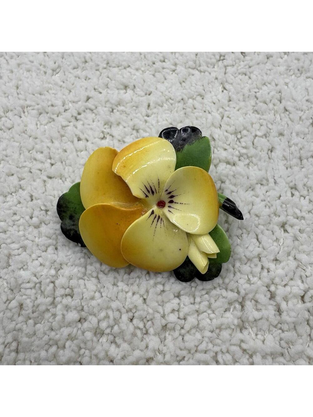Vintage Cara China Staffordshire England Yellow Pansy Flower Brooch Pi